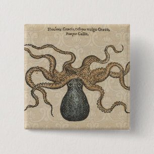 Macaron Carré 5 Cm Pieuvre Kraken Antique Faune Marine Côtière
