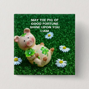 MACARON CARRÉ 5 CM PIG OF GOOD FORTUNE HEUREUX SAINT PATRICK'S DAY