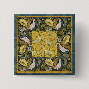 Macaron Carré 5 Cm Pigeon Blue Yellow Fish Art Nouveau