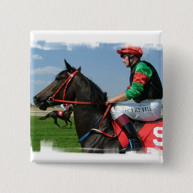 Macaron Carré 5 Cm Pin carré de jockey et de cheval (Devant)