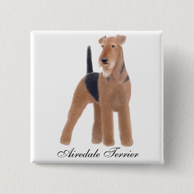 Macaron Carré 5 Cm Pin d'Airedale Terrier (Devant)