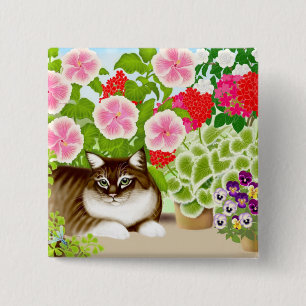 Macaron Carré 5 Cm Pin de chat de tigre de jungle de patio