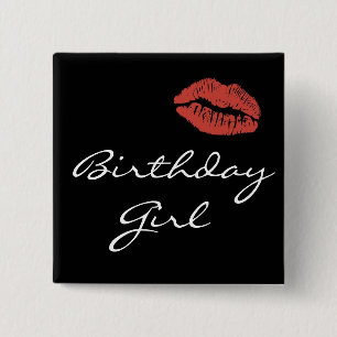Macaron Carré 5 Cm Pin rouge de fille d'anniversaire de baiser de