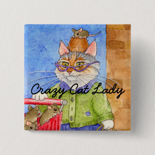 Macaron Carré 5 Cm Pinback carré de Madame folle de chat
