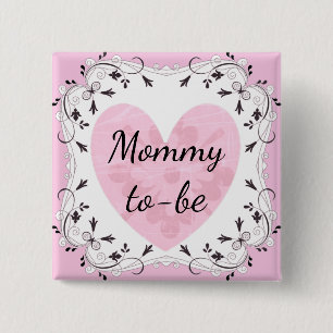 Macaron Carré 5 Cm Pink and Black "Mom to be" Baby Shower Button