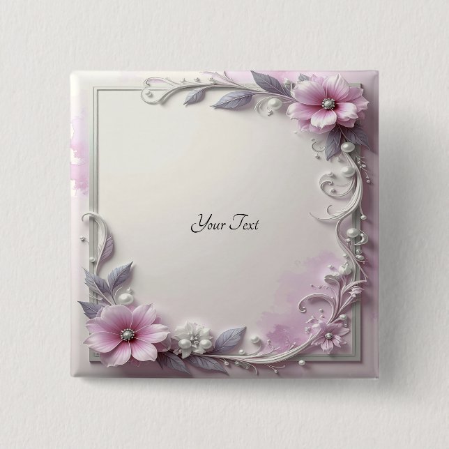 Macaron Carré 5 Cm Pink Floral Frame Button (Devant)