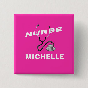Macaron Carré 5 Cm PINK Nom personnalisable Nurse