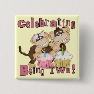 Macaron Carré 5 Cm Pink Party Monkey 2e Anniversaire Tshirts et cadea
