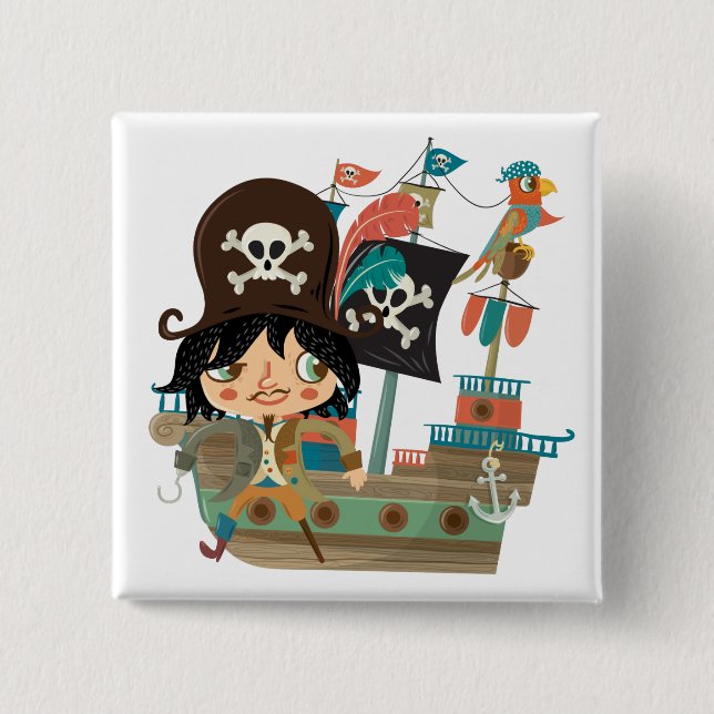 Macaron Carré 5 Cm Pirate et bateau de pirate (Devant)