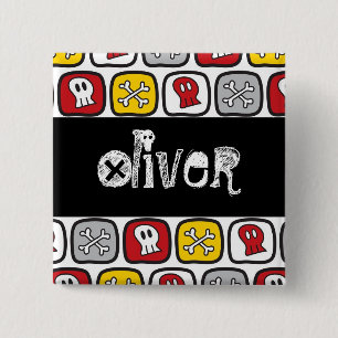 Macaron Carré 5 Cm Pirate Skulls & Bones Kid Anniversaire Nom de la f