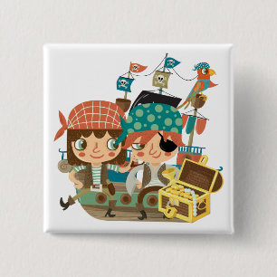 Macaron Carré 5 Cm Pirates avec le trésor