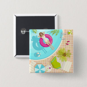 Macaron Carré 5 Cm Piscine fille en bikini plage d'été