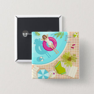 Macaron Carré 5 Cm Piscine fille en bikini plage d'été