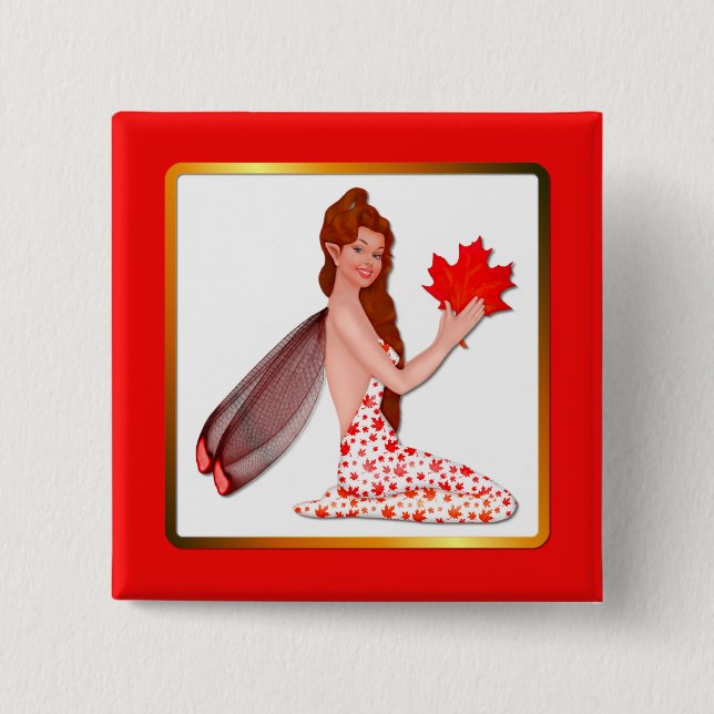 Macaron Carré 5 Cm Pixie canadienne avec feuille d'érable (Devant)