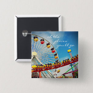 Macaron Carré 5 Cm “Places” quote ferris wheel & roller coaster photo