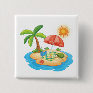 Macaron Carré 5 Cm Plage de l'île tropicale Tortue Palmier Pique-niqu