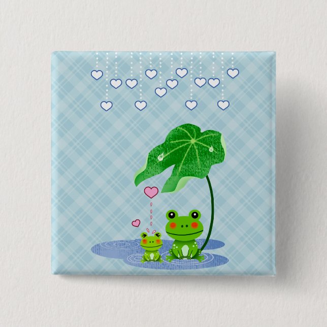 Macaron Carré 5 Cm Pluie et grenouilles mignonnes de coeur d'amour - (Devant)