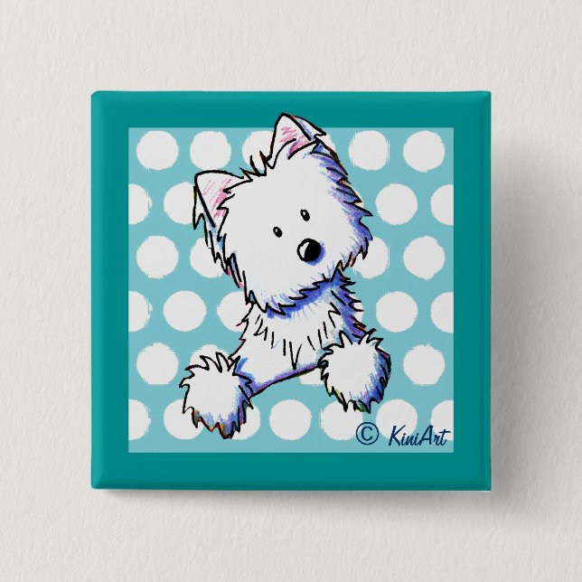 Macaron Carré 5 Cm Poche pointillée Westie Pin (Devant)