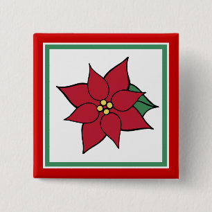 Macaron Carré 5 Cm Poinsettia Bouton de Noël Pin
