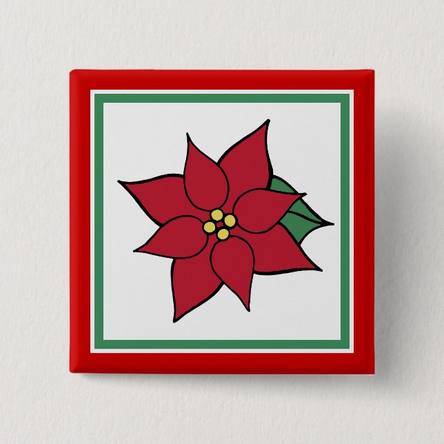 Macaron Carré 5 Cm Poinsettia Bouton de Noël Pin (Devant)