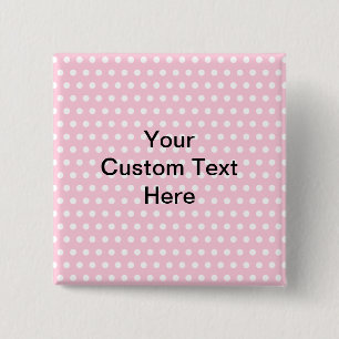 Macaron Carré 5 Cm Pois rose, avec le texte noir fait sur commande