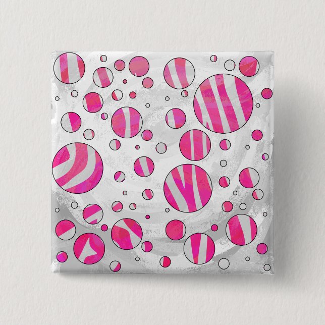 Macaron Carré 5 Cm Pois Zèbre rose chaud et blanc (Devant)