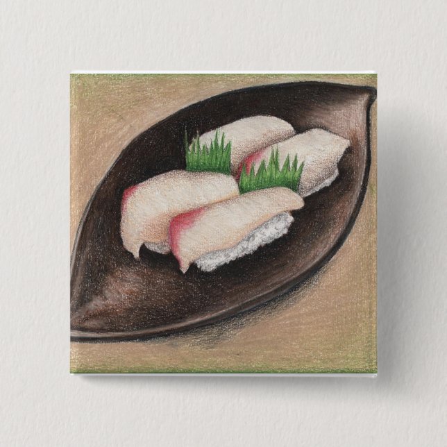 Macaron Carré 5 Cm Poissons pâles, bouton Brown de plat (Devant)