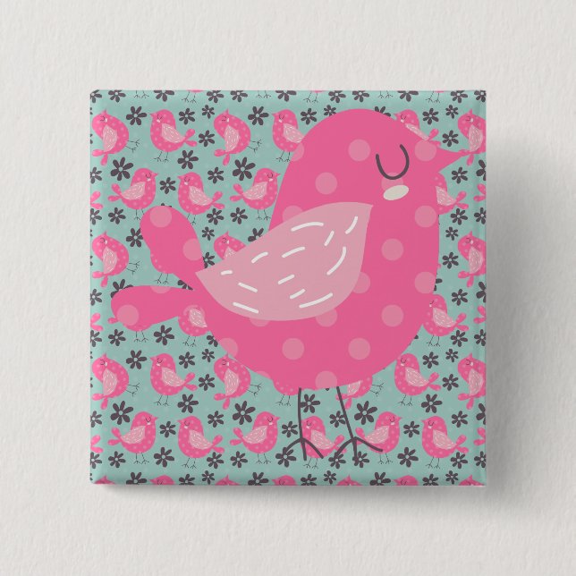 Macaron Carré 5 Cm Polka Dot Birds and Flowers (Devant)