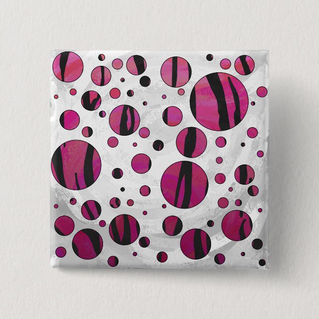 Macaron Carré 5 Cm Polka Dot Tiger rose chaud et noir (Devant)