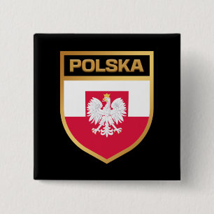 Macaron Carré 5 Cm Polska / Pologne Drapeau Bouclier & Emblème