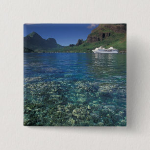 Macaron Carré 5 Cm Polynésie française, Moorea. Baie de Cooks. Navire