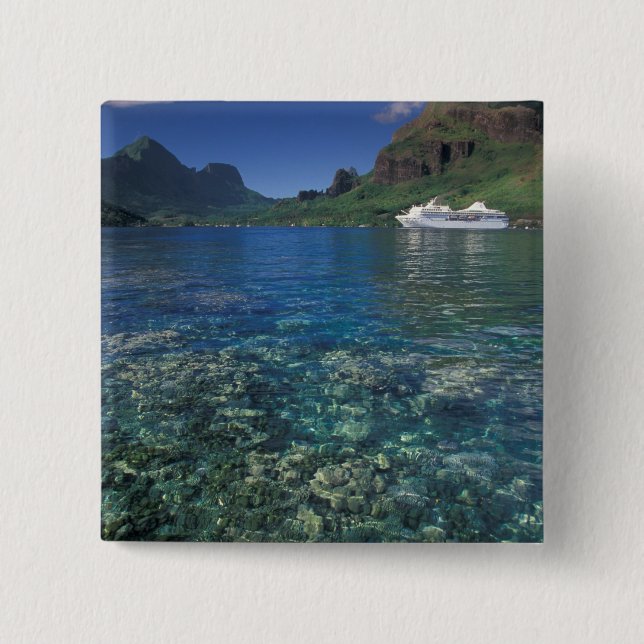 Macaron Carré 5 Cm Polynésie française, Moorea. Baie de Cooks. Navire (Devant)