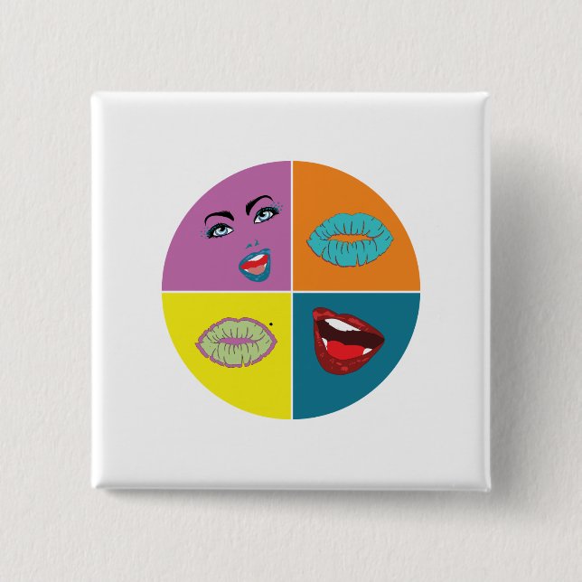 Macaron Carré 5 Cm Pop Art des années 80 (Devant)