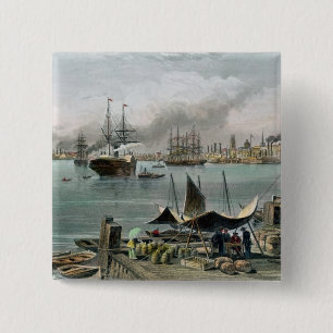 Macaron Carré 5 Cm Port de la Nouvelle-Orléans, gravé par D.G.