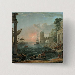 Macaron Carré 5 Cm Port maritime avec l'embarquement