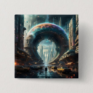 Macaron Carré 5 Cm Portail futuriste de la planète Alien avec Porte m