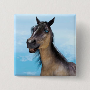 Macaron Carré 5 Cm Portrait d'art humoristique de cheval souriant