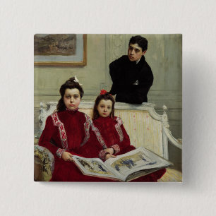 Macaron Carré 5 Cm Portrait de famille d'un garçon et de ses deux