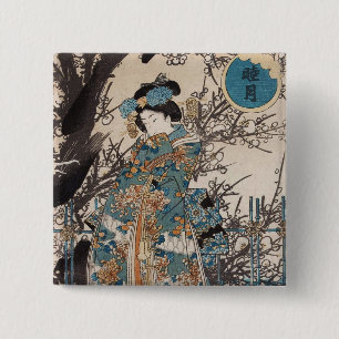 Macaron Carré 5 Cm Portrait de geisha japonais classique vintage ukiy