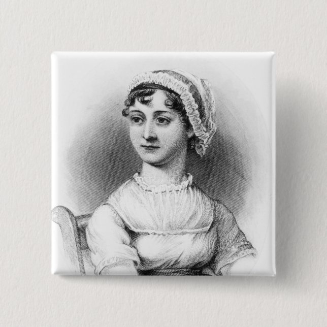 Macaron Carré 5 Cm Portrait de Jane Austen (Devant)