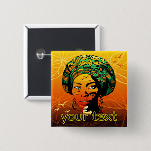 Macaron Carré 5 Cm Portrait féminin africain avec coucher de soleil