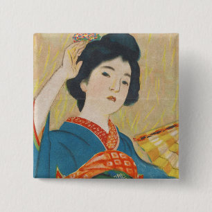 Macaron Carré 5 Cm Portrait vintage japonais de geisha de Shinsui Ito