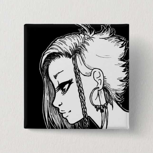 Macaron Carré 5 Cm Portraits d'encre (Panya) (Devant)