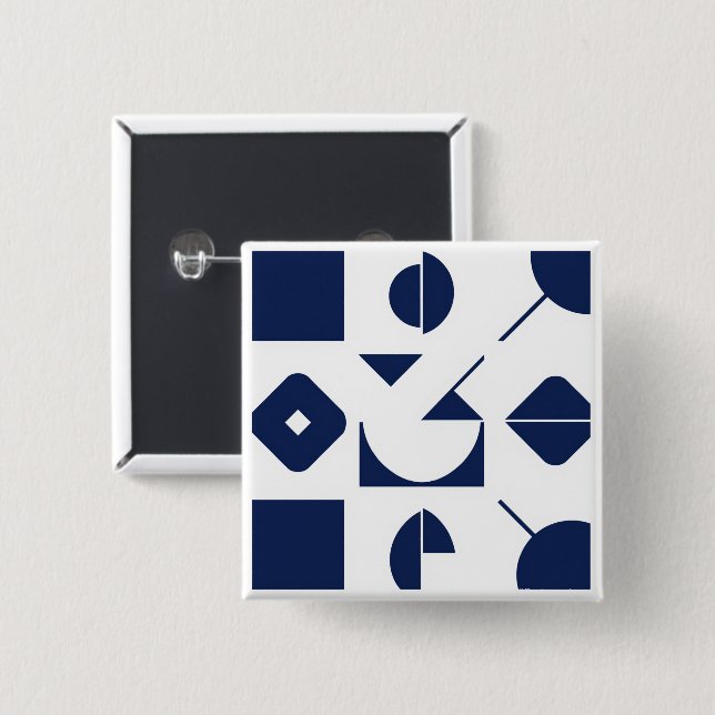 Macaron Carré 5 Cm Portuguese Azulejo Geometric Pattern Button – Mode (Devant & derrière)