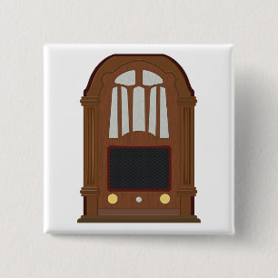 Macaron Carré 5 Cm Poste Radio à Lampes Vintage en Bois Antique Stéré