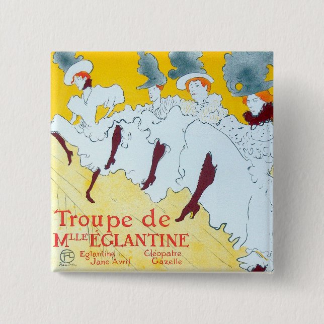 Macaron Carré 5 Cm Poster de la fille dansante Jaune Toulouse Lautrec (Devant)