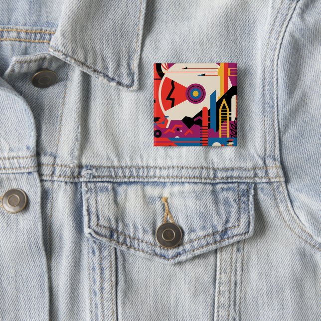 Macaron Carré 5 Cm Poster spatial Retro - Programme d'exploration de  (En situation)