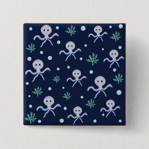 Macaron Carré 5 Cm Poulpe sous le motif enfants de la mer