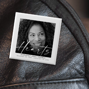 Macaron Carré 5 Cm Pour toujours dans nos coeurs Memorial Photo Funér