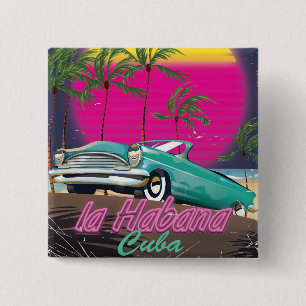 Macaron Carré 5 Cm Prenez un voyage à Cuba reto affiche 1985